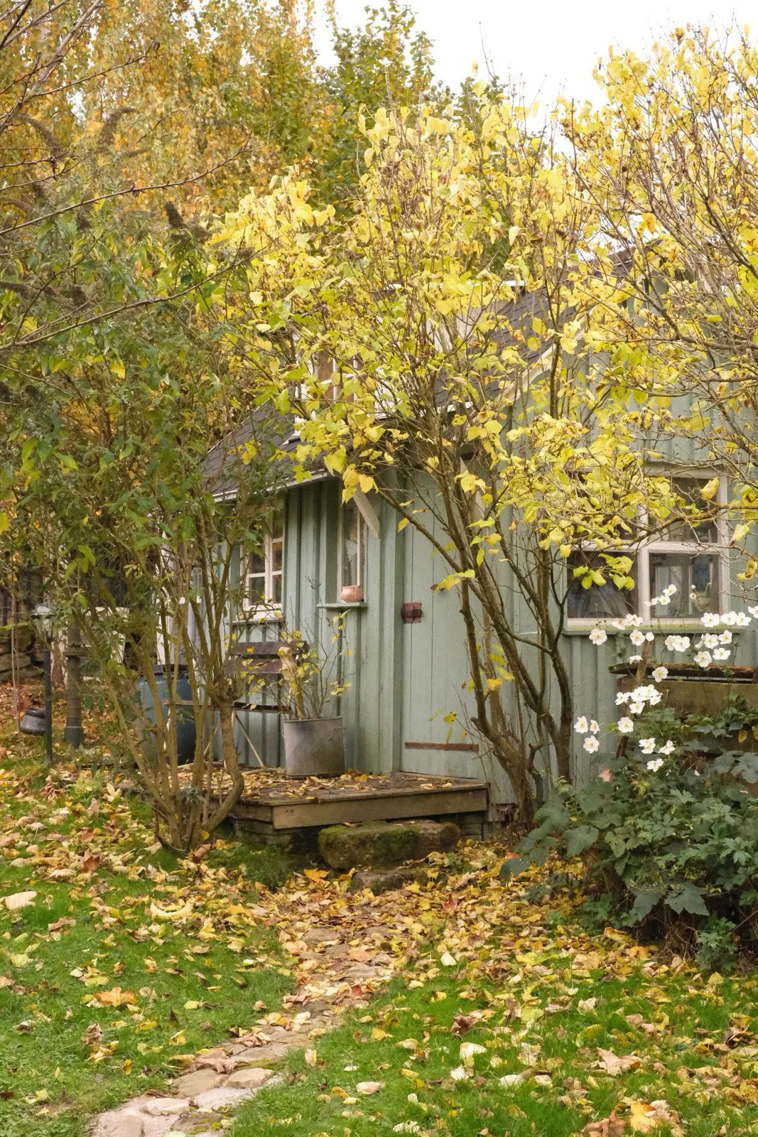 Das Gartenatelier von außen im Herbst